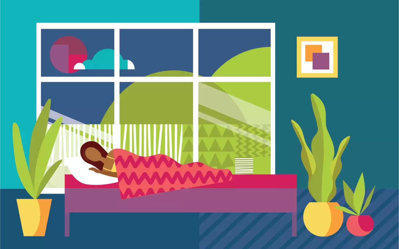 illustration of person laying down in front of a window