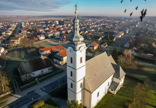 rural town with church in forefront