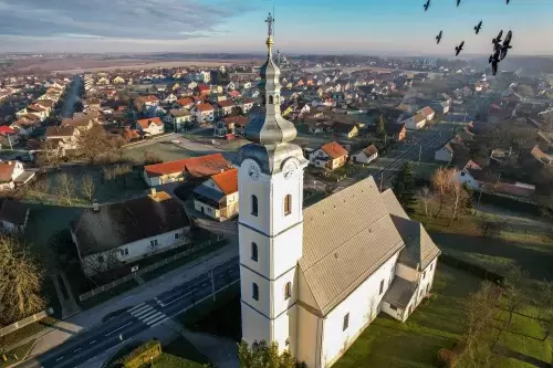 rural town with church in forefront